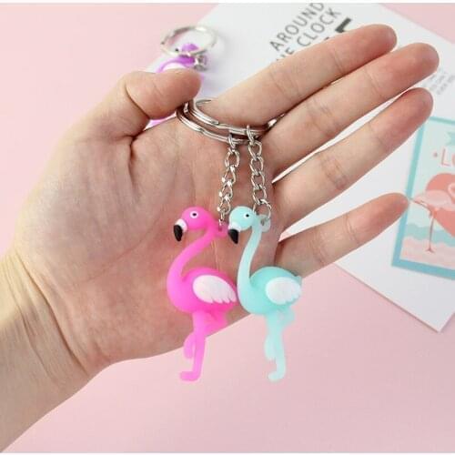 10PCS Cute Girl Tiny Silicone Flamingo Keychain Women Rubber Bird Couple Key Chain On Bag Car Trinket Jewelry Wedding Party Gift