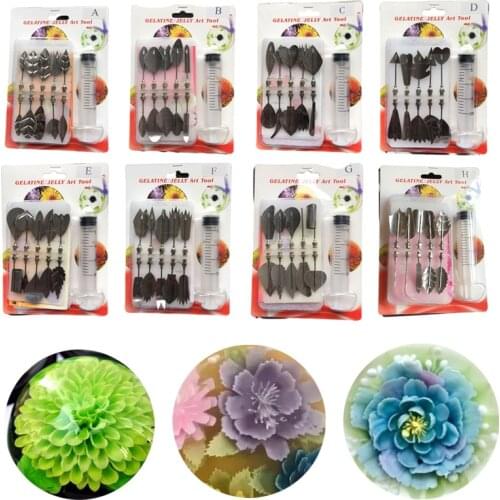 11pcs/set 3D Jelly Flower Art Tools Jelly Cake Gelatin Pudding Nozzle with Syringe Russian Nozzles Set DIY Cake Decorating Tools