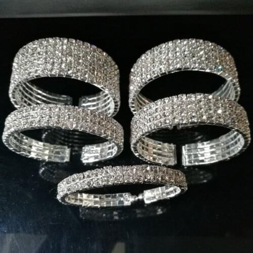 2-6 Rows Elegant Rhinestone Crystal Side Open Bangle Cuff Bracelet Bridal Wedding Jewelry Accessories for Women