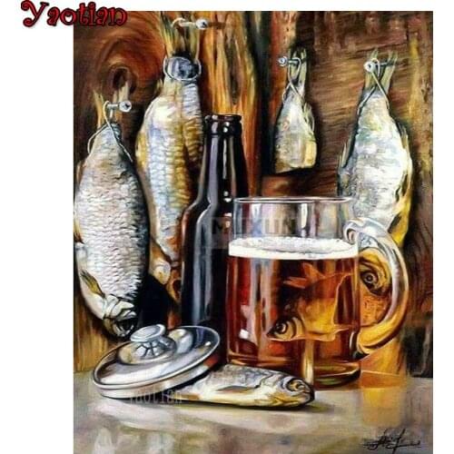5D Diamond Painting Fish And Beer Food Picture Full Square Drill Decoration Cross Stitch Mosaic Rhinestone Embroidery Gift New