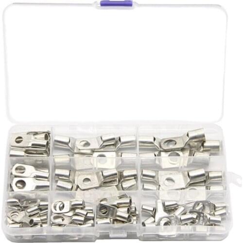 90Pcs/Set Copper Cable Lug Kit Bolt Hole Tinned Battery Terminal Copper Nose Wire Connector Crimped Soldered Terminalor Kit