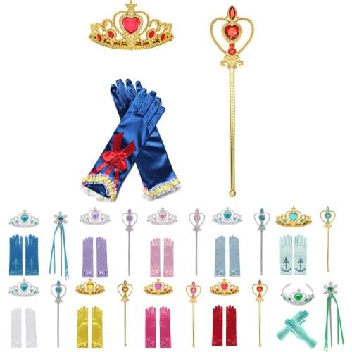 Girls Princess Accessories Crown Magic Wand Gloves Sets Sleeping Beauty Belle Rella Anna Elsa Role Playing Supplies