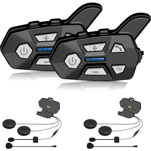 WAYXIN Helmet Headsets Motorcycle Bluetooth v5.0 Intercom Waterproof Helmet Headsets 1000m For 2 Riders Intercom