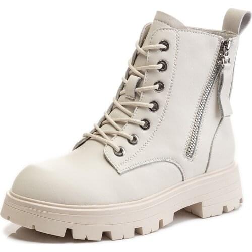 Genuine Leather Boots for Women Nice Ankle Boots Female Platform Shoes Woman Booties Side Zipper Design Ladies Shoes Women Heels