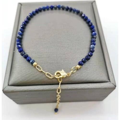 Faceted Lapis Lazuli Bracelet Delicate Adjustable 14K Gold Filled Chains Natural Stones Pulsera Mujer Unique Women BOHO Bracelet