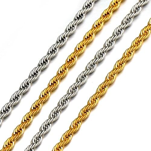Stainless steel 3mm Gold Necklace For Men Women Figaro Rope Link Chain Necklaces Male Collar Fashion Hip Hop Jewelry
