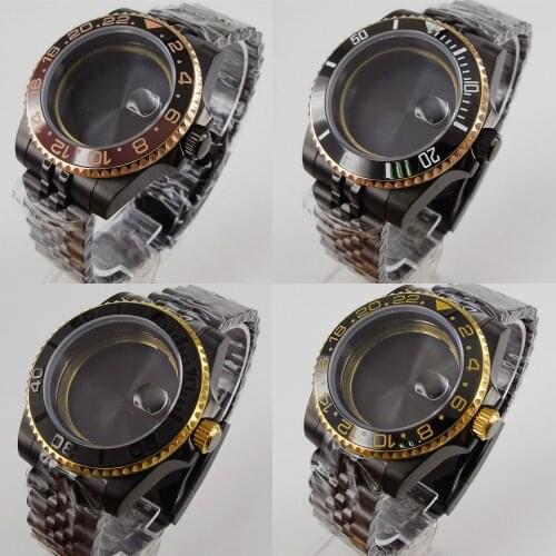 40MM Black Pvd Watch Case For NH35 NH36 Automatic Movement Jubilee Strap Sapphire Glass Rotating Bezel Wristwatch Parts