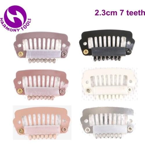 Black, D Brown, M Brown, L Brown, Blonde, Silver) 100PCS 2.3cm 7 teeth Stainless Steel Silicone Snap Clips for Hair Extension