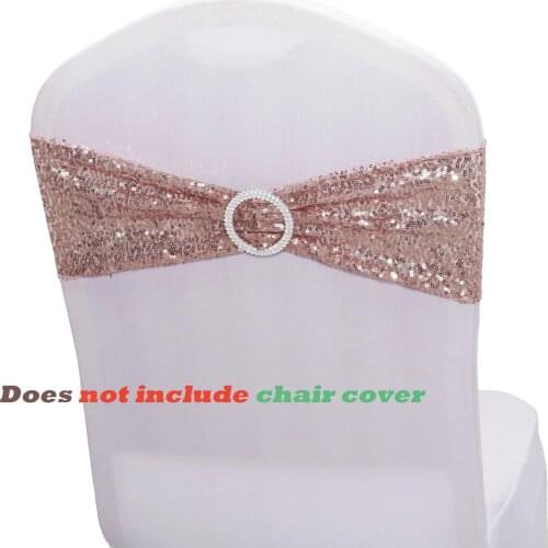 Stretch Sequin Chair Sash Bows Chair Bands with Buckle for Wedding Hotel Banquet Reception Birthday Party Chair Cover Decoration