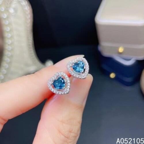 KJJEAXCMY fine jewelry 925 sterling silver inlaid Natural London blue Topaz women fresh lovely heart gem earrings ear studs supp
