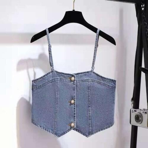 Korea Japan Lady Women Girl Casual Denim Sling Top Vest Sling Cowboy Jean Bra camisole Tops Jeans Sleeveless Slim Spring HOT