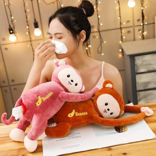 Cute Cartoon Plush Monkey Tissue Cover Box Paper Container Napkin Storage Holder Case Dispenser Home Decor Room Car Accessory
