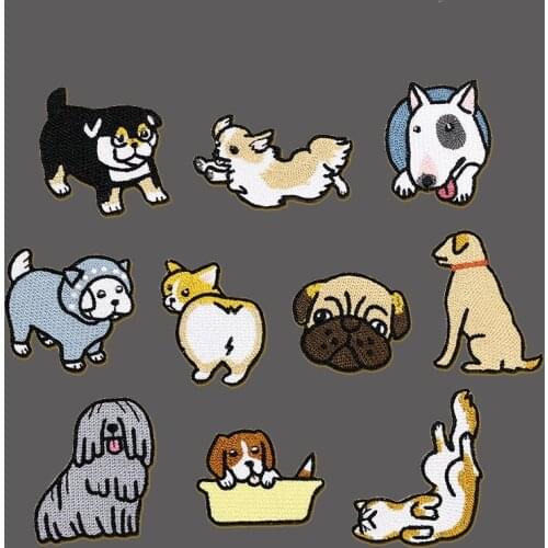Cartoon Dogs Animals Fabric parches Embroidery Iron On Patches For Clothing Bag DIY Decoration Clothes Stickers Applique Badges