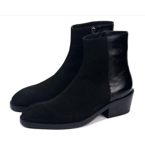 New winter pointed toe ankle boots men nubuck leather chelsea boots men shoes black handmade genuine leather mens boots
