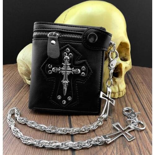 Punk Biker Leather Wallet Mens Chain Wallet D08K6