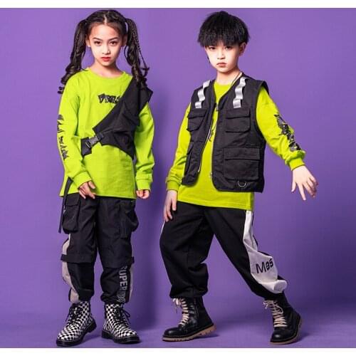 Boys Hip Hop Girls Chest Bag Vest Cargo Pant Outfit Child Sweatshirt Joggers Street Dance Kids Streetwear Costume Teen Sportwear
