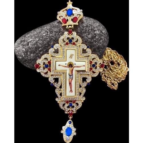 Pectoral Cross Russian Greece Crucifix Religious Baptism icon Byzantine Art and Orthodox Tradition Holy Cross Chain Long Necklac