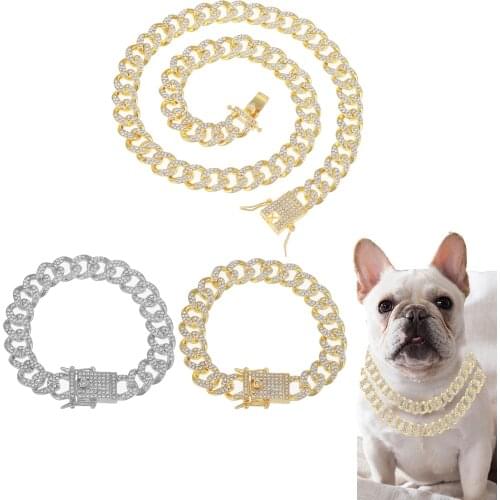 Stainless Steel Dog Chian Collar Strong Pet Slip Choke Collar Rhinestone Dog Slip Collars for Medium Large Dogs Pitbull