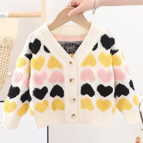 New Childrens Outerwear Spring Autumn Long-sleeve Heart-shaped Knit Sweater For Girl Clothes Fashion Kids Warm Cardigan Jacket