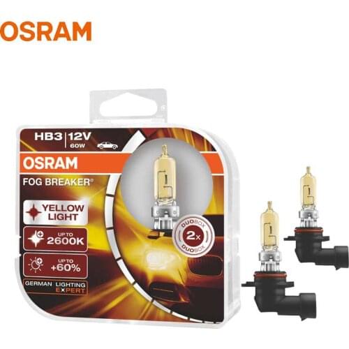 OSRAM 9005 HB3 Fog Breaker Super Yellow Car Head Light Lamps Fog Bulbs12V 60W 2600K +60% Light +200% 9005FBR (X2)