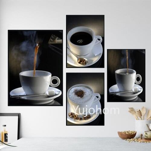 Hot Black Coffee and White Cup Posters and Posters Decoration Canvas Painting Home Living Room Decoration Bedroom Wall Art Craft
