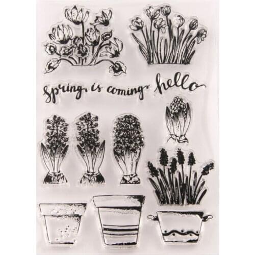 Plant Flower Pot Transparent Clear Silicone Stamp Seal Cutting DIY Scrapbooking Rubber Stamping Coloring Diary Decor Reusable