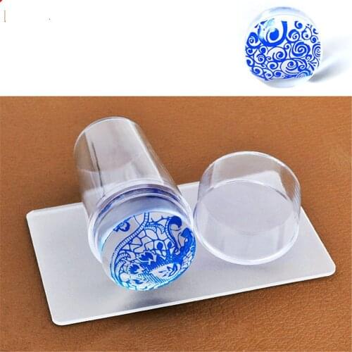 Nail Salon New 1set 2.8cm Pure Clear Jelly Nail Art Stamper Scraper Set Silicone Marshmallow Nail Stamp Template Tools
