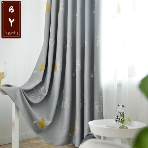 Nordic Pastoral Kids Curtains for Living Room Embroidered Forest Deer Full Blackout Curtains for Bedroom Bay Window Curtain