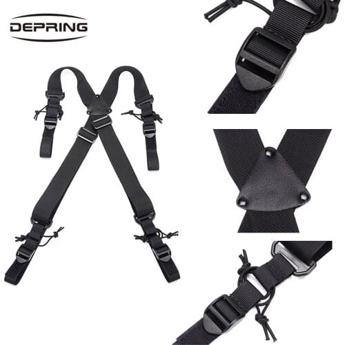 Tactical Mens Adjustable Elastic X-Back Suspender Military Duty Belt Harness Strap Back Support Trousers Braces for Hunting