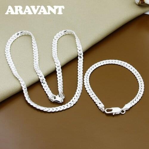 925 Silver Jewelry Sets Sideways Necklace Bracelets For Women Men Fashion Silver Jewelry