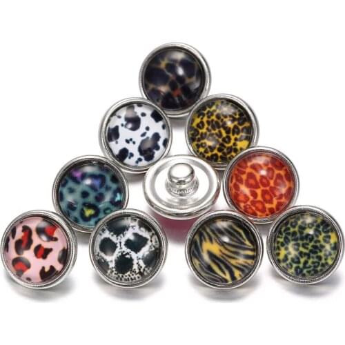 10pcs/lot Mixed Zebra & Leopard Snap 12MM Round Glass Snap Jewelry Fit mini button Bracelet Bangles