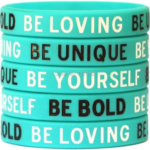 100pcs Love Sentences Be Bold Be Loving Be Unique Be Yourself wristband silicone bracelets free shipping by epacket A