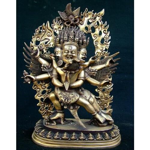 12" China Tibet Buddhism Temple Collect Brass Tantric Vajra Dharma Buddha Statue