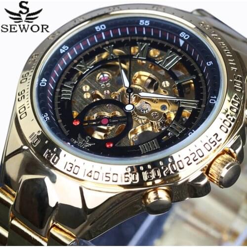 2018 Mens Watches Top brand luxury Full Steel Skeleton Automatic Mechanical Watch men watches clock men Gold Relogio Masculino