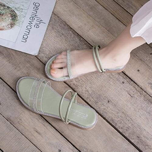 2021 Summer Shoes Woman Sandals Transparent Flat Sandalias Gladiator Clear Open Toe Ladies Rhinestone Flip Flops Beach Slides