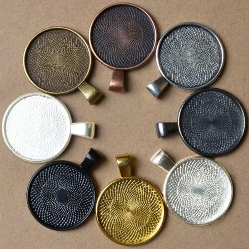 5pc/lot 25mm Silver Plate Necklace Pendant Setting Cabochon Cameo Base Tray Bezel Blank Fit 25mm Cabochons DIY Jewelry Finding