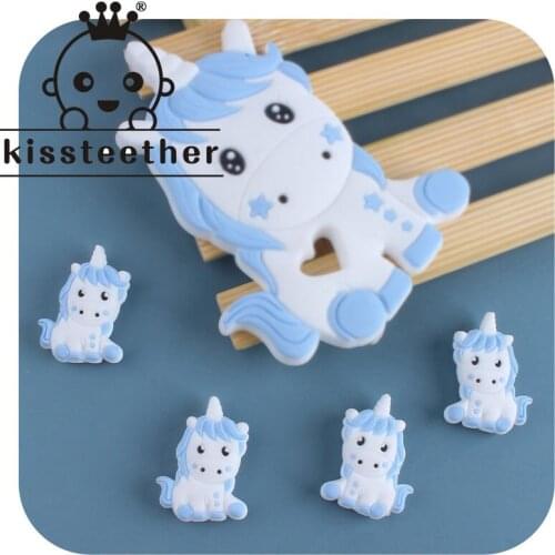 Kissteether 5pcs Cartoon Cute Baby Unicorn Silicone Teething Beads Molar Period Pacifier Chain Toys Newborn Oral Chewing Product