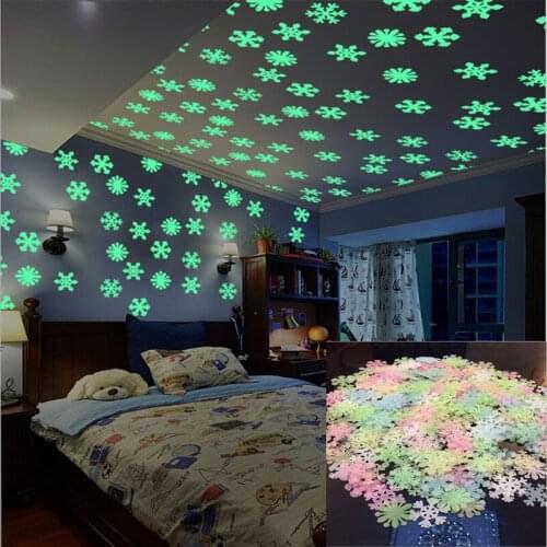 50pcs/set 3D Snowflakes stickers Luminous Wall Stickers home Decal for Kids children baby Rooms wallpaper Fluorescent Sticker