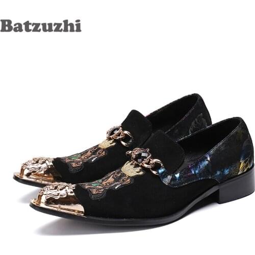 Batzuzhi Top Fashion Mens Leather Shoes Metal Tip Black Suede Dress Shoes Formal Shoes Men Oxfords Business, Big Sizes US6-US12
