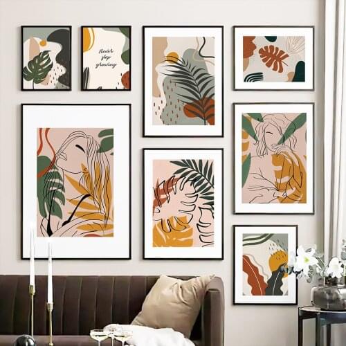 Bohemian Plants Leaves Flower Girl Abstract Wall Art Canvas Painting Nordic Posters And Prints Wall Pictures For Living Room Bar