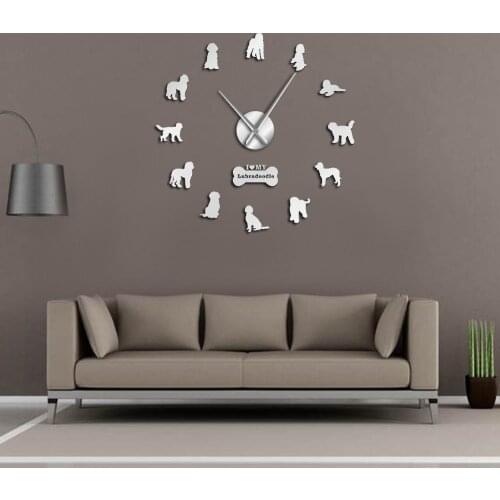 Labrador Retriever Poodle Dogs Portrait Labradoodle Puppy DIY Large Wall Clock Giant Frameless Non ticking Wall Hanging Watch