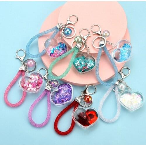 Love Heart Quicksand Key Chains Laser Acrylic Love Key Ring Moving Liquid Keychain For Women Bag Pendant Keyfob Jewelry Gifts