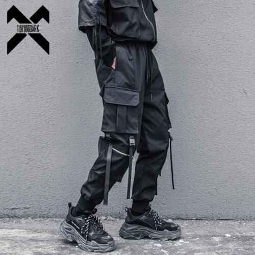 Tactical Functional Cargo Pants Joggers Men Zipper Multi-pocket Trousers 2021 Autumn Hip Hop Streetwear Harem Pant Black WB234