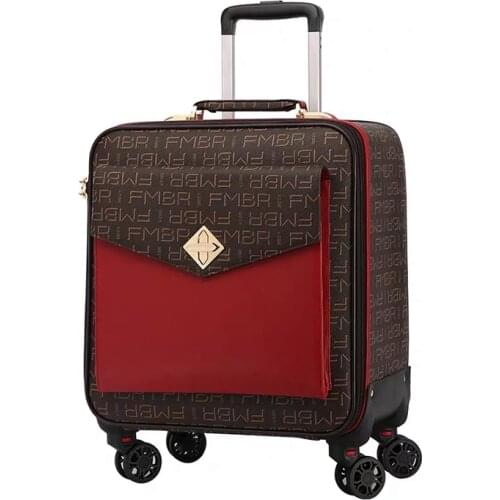 New business trolley suitcase female spinner rolling luggage brand 16/20/24 inch pu suitcase fashion flight lady valise