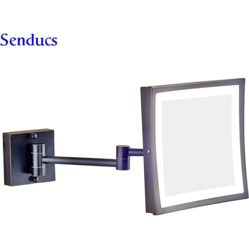 Senducs Black Led Bathroom Mirror 3x Magnifying Mirrors With High Quality Brass Bath Mirror 8 Inch Led Bath Mirrors