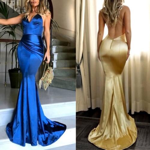 Women Sexy Deep V-Neck Solid Color Back Criss-Cross Maxi Dress Elegant Slim Satin Spaghetti Strap Mermaid Dress Female Long Robe