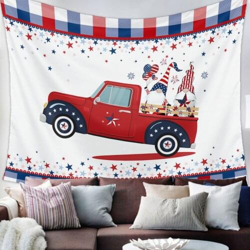 Independence Day Gnome Truck Lattice Tapestry Bedroom Home Decoration Wall Blanket Tapestry Bedroom Wall Hanging Yoga Mat