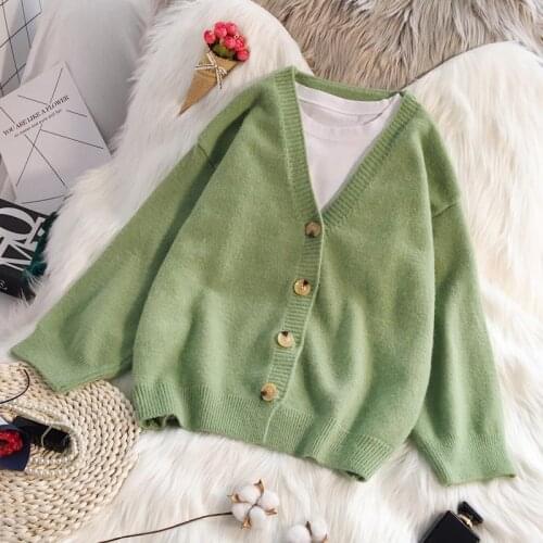 Woman Sweaters Cardigan Knitwear Short V-neck Sweater Loose Cardigan Coat Top Sueters De Mujer