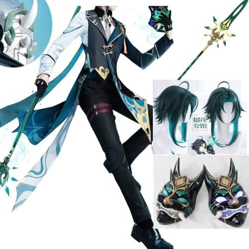 Hot Game Genshin Impact Xiao Cosplay Costume Fahsion Handsome Business Suit Male Activity Party Halloween wig props mask Cosplay
