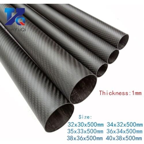 2 PCS 3K Carbon Fiber circular tube Thickness 1mm OD 32mm 34mm 35mm 38mm 40mm Carbon Fiber Hollow Tube for UAV Model Materials